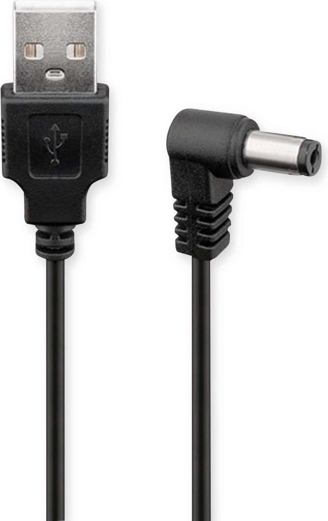 USB Strom Adapterkabel, A Stecker Hohlstecker 5,5 x 2,5mm gewinkelt, schwarz - Länge: 0,50 m