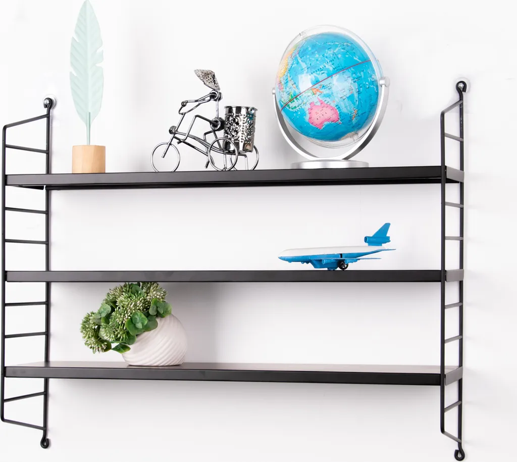 Étagère murale 3 niveaux en métal noir mat pour salon et bureau chic
