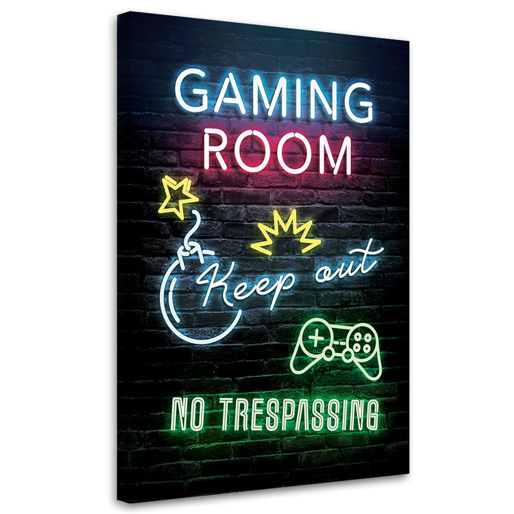 Leinwandbild Aufschrift Spielerzimmer Gaming 70x100 Feeby Bunt bild für die wand bereit zum aufhängen