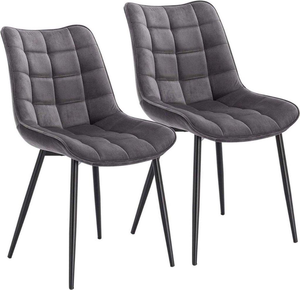Happyment Luxe Esszimmerstühle – Samt Grau – Kuipstuhl – Wohnzimmer- & Küchenstuhl – 2er set