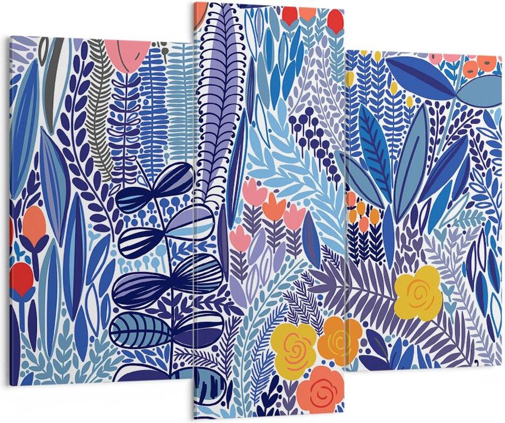 Bild auf Leinwand - Leinwandbild - Blumen Blätter Illustration Tropen - 130x100cm - Wand Bild - Wanddeko - Leinwanddruck - Bilder - Kunstdruck - L...