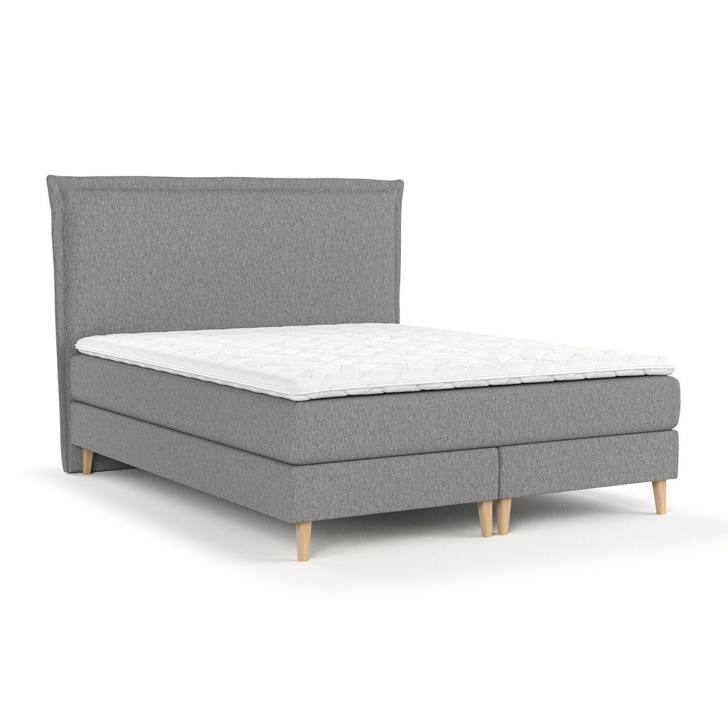 Boxspringbett Livia Interiors Raisins, Bett 180x200 cm, Kontinentalbett, Doppelbett, H2 Bonell - Matratze und Topper, Webstoff Megan, Grau Farbe