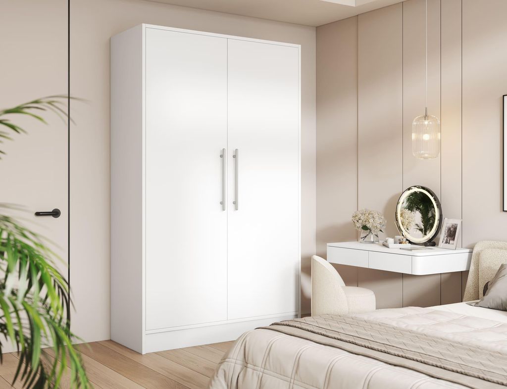 Kleiderschrank 2-türig Schrank Garderobe Schlafzimmer Drehtürenschrank - Schiebetürenschrank KAVIRA 120 – Weiß