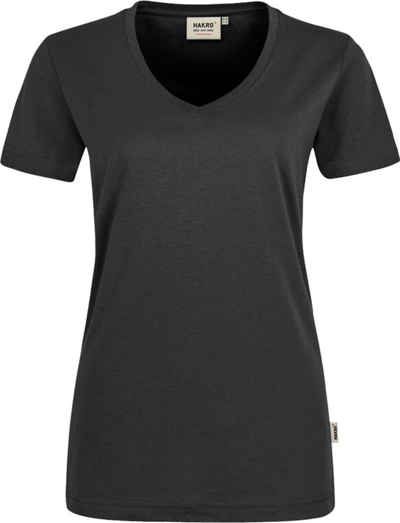 HAKRO Damen V-Shirt Mikralinar 181, karbongrau, XS