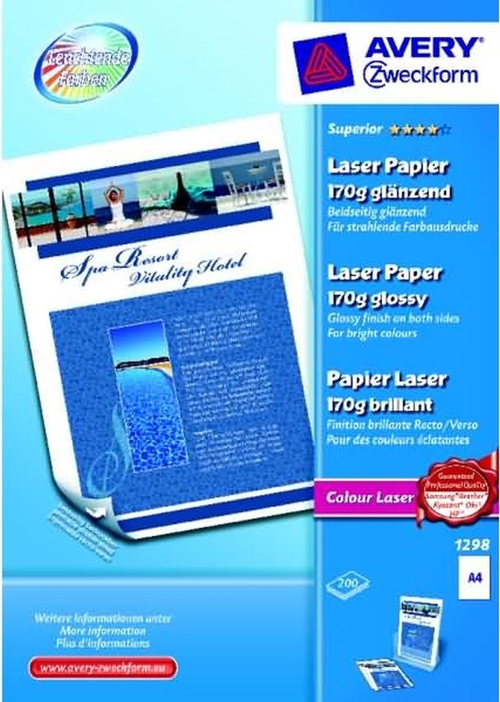 Farblaserpapier Superior A4 beidseitig beschichtet glänzend 170 g/qm 200 Blatt Packung mit 7 Stück