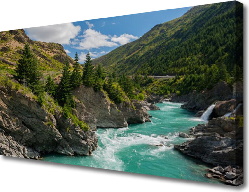 Tulup Leinwand-Bilder 100x50 Wandbild Canvas Kunstdruck Berge Fluss Landschaft