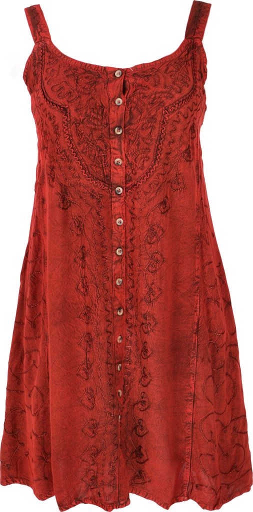 Besticktes Indisches Minikleid Boho Chic, Hippie Tunika - Rot/Design 10, Damen, Viskose, Kleider