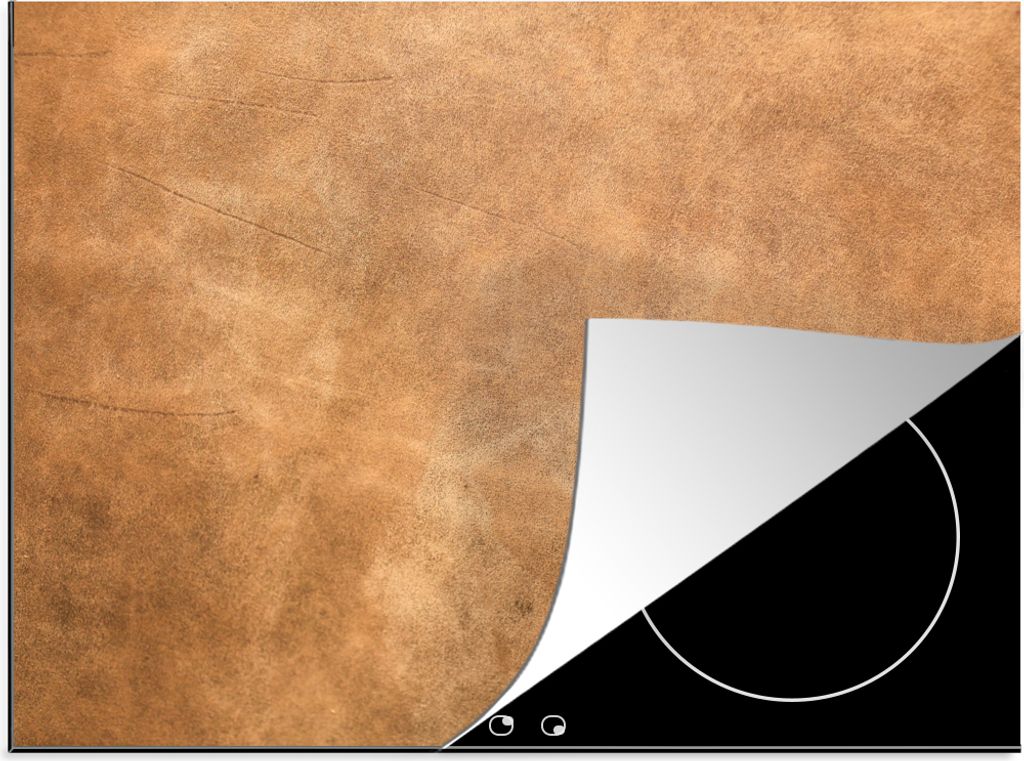 KitchenYeah Herdabdeckplatte Leder - Strukturiert - Lederoptik - Braun , 59x51cm, Küche Deko, Glaskeramikfeld Herdabdeckung, Abdeckplatte fùr K...