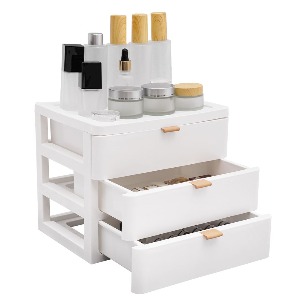 Aufbewahrungsboxen Schreibtisch-Organizer mit Schublade Ordnungsboxen (Weiß)