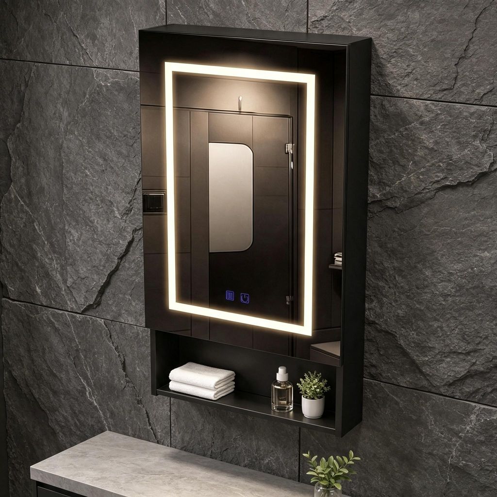 INONEFT, mobiletto da bagno con specchio e illuminazione, Immagine del prodotto 