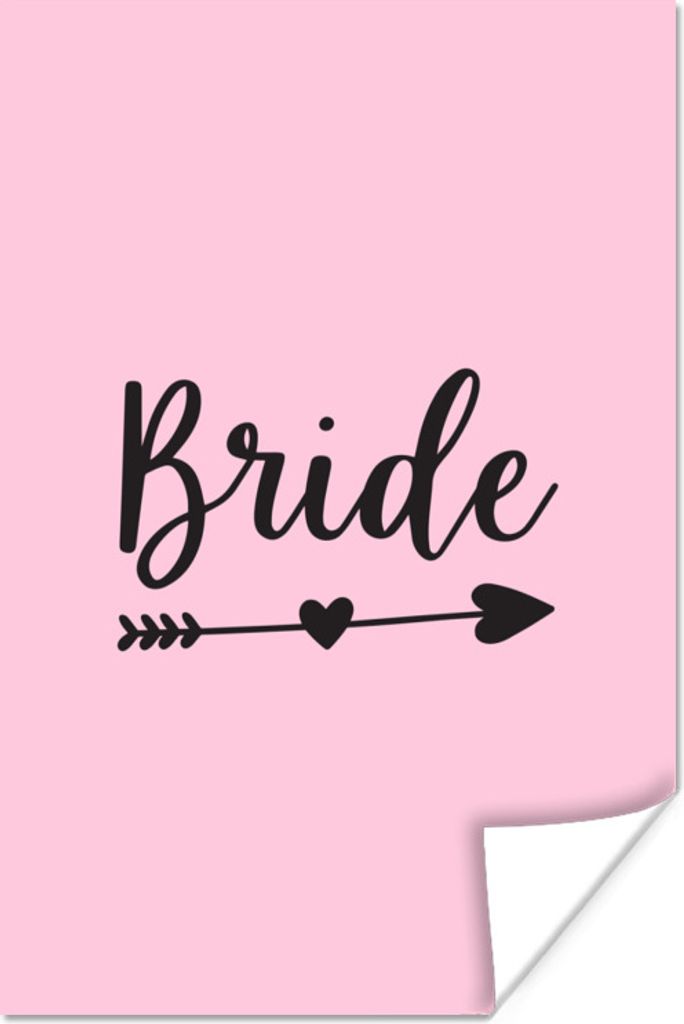 MuchoWow Poster Pfeil durch ein Herz mit dem Wort "Braut" auf einem rosa Hintergrund 20x30 cm - Papierdruck