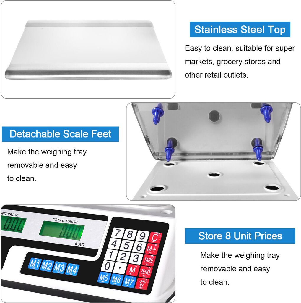 PREMIUM Preisrechenwaage 40kg - Digital Mit Akku & Display