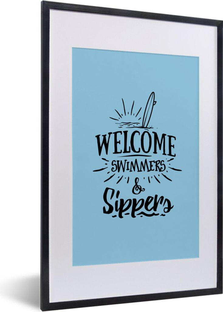 MuchoWow Gerahmtes Poster Sommer - Blau - Surfen 40x60 cm - Poster mit Schwarzem Bilderrahmen Wandposter Rahmen Foto Bilder - Poster in Rahmen
