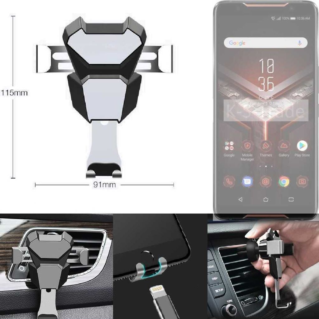 K-S-Trade Lüftungshalterung kompatibel mit Asus ROG Phone 2 kompakte Handy-Halterung Lüftungsschlitz Lüftungsgitter Autohalterung KFZ