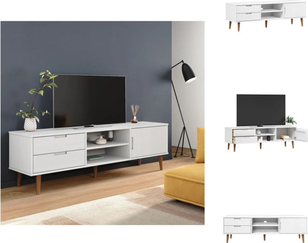 vidaXL TV-Schrank MOLDE Weiß 158x40x49 cm Massivholz Kiefer - TV-Möbel