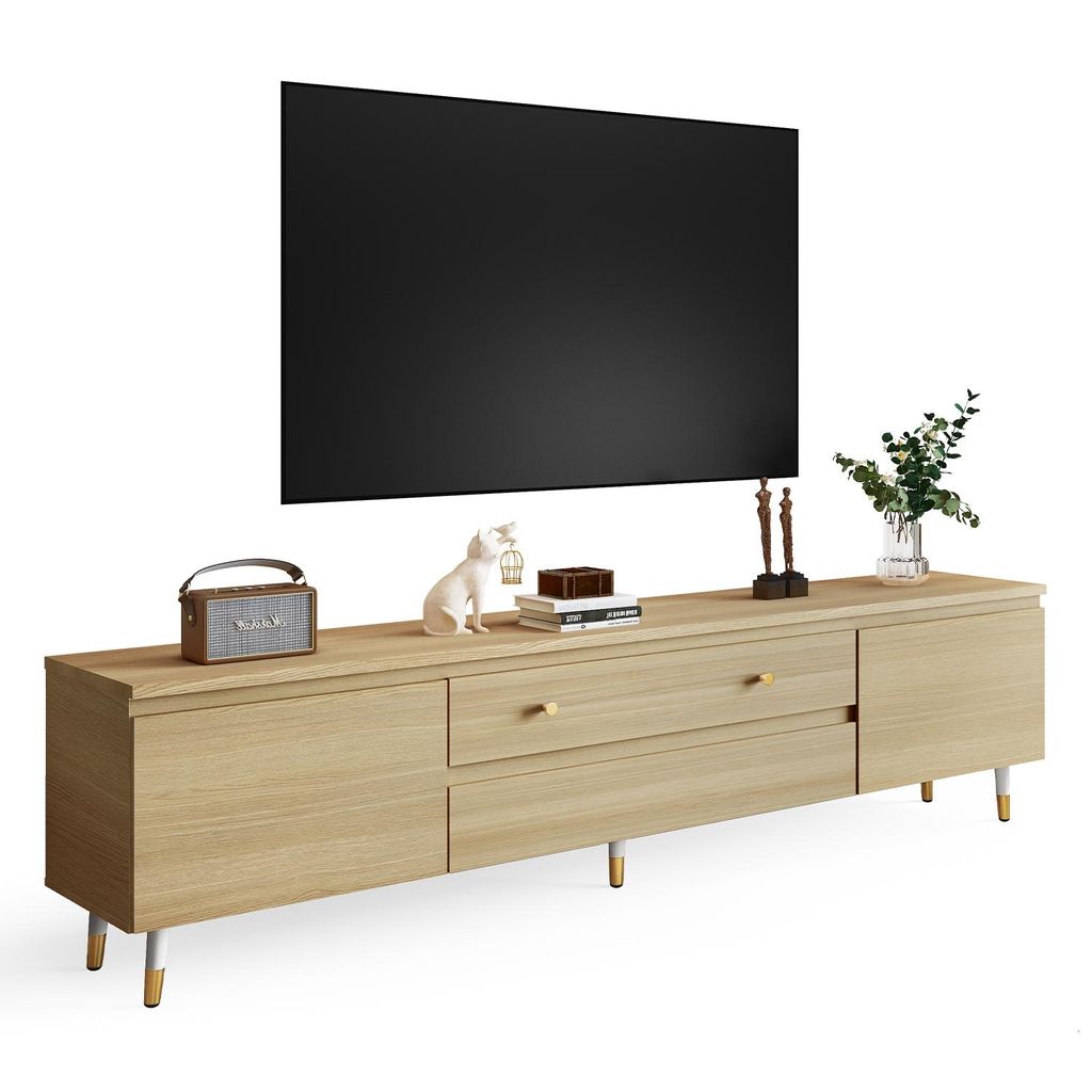 Huizkon TV-Schrank,TV-Board hängend oder stehend,175 cm lang,Fernsehkommodefür Fernseher bis zu 70 Zoll,großer Stauraum mit 2 Schubladen