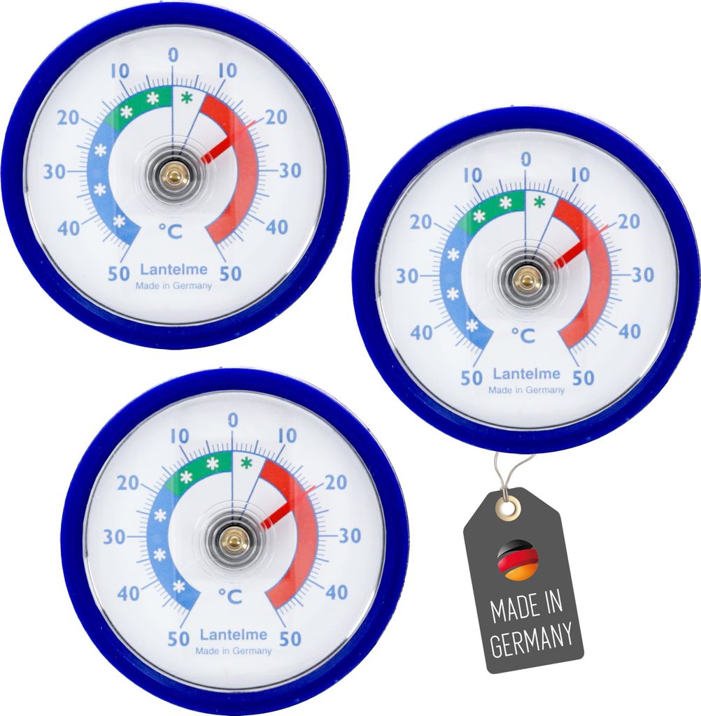 3 Stück Kühlschrankthermometer Set Selbstklebend Temperatur + - 50°C Thermometer Blau für Gefrierschrank Kühltheke Kühlzelle Kühlfach Kühls...