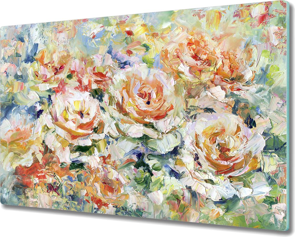 Glas-Herdabdeckplatte Glaskeramikkochfeld-Abdeckung Spritzschutz - 80x52 cm - Rosen Floral Garten