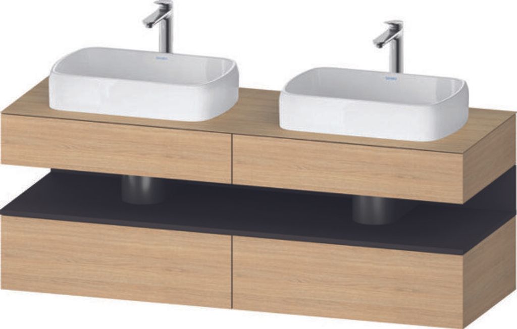 Duravit Qatego Konsolenwaschtischunterbau, 2 Auszüge, 2 Schubkästen, 2 Ausschnitte, 1600x550x600mm, Nische Graphit Supermatt, QA4779080300010