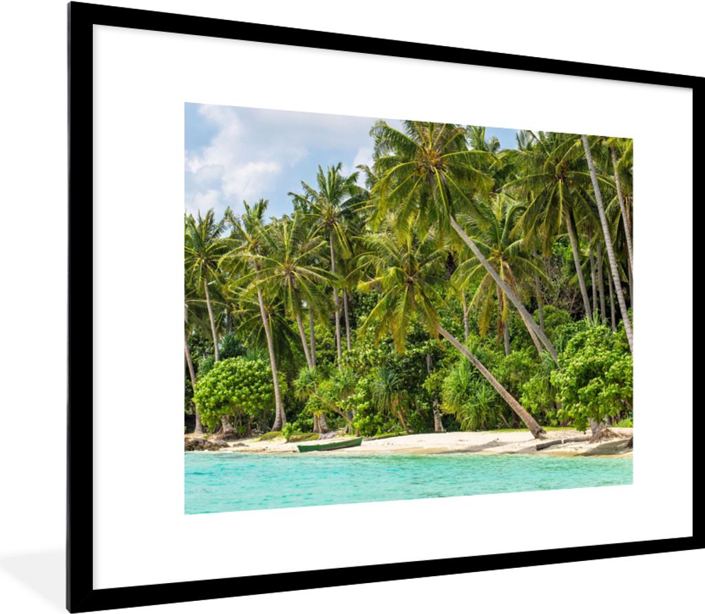 MuchoWow Gerahmtes Poster Palme - Meer - Tropisch 80x60 cm - Poster mit Schwarzem Bilderrahmen Wandposter Rahmen Foto Bilder - Schlafzimmer-Dekor...