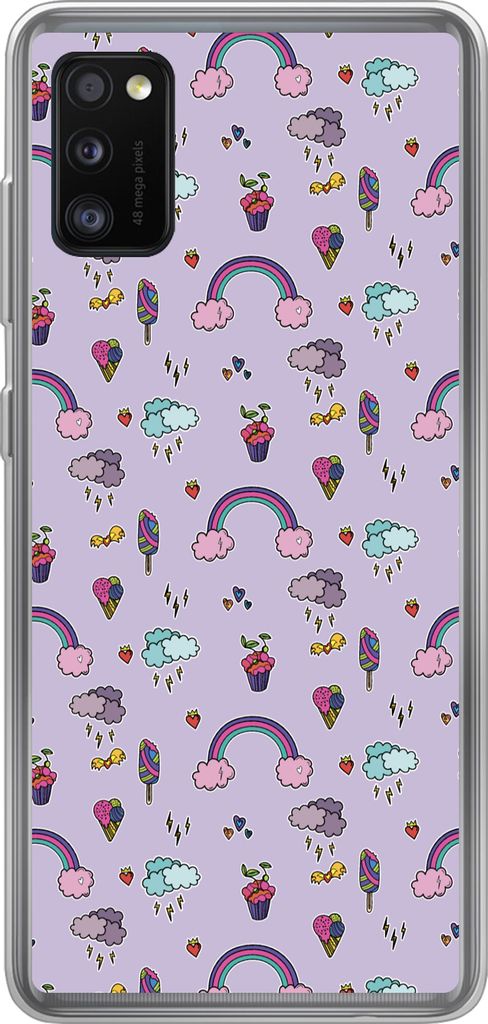 MuchoWow Handyhülle Schutzhülle Hülle für Telefoonhoesje Samsung Galaxy A41 Muster - Regenbogen - Krone - Mädchen - Kinder - Kinder Silikon ...