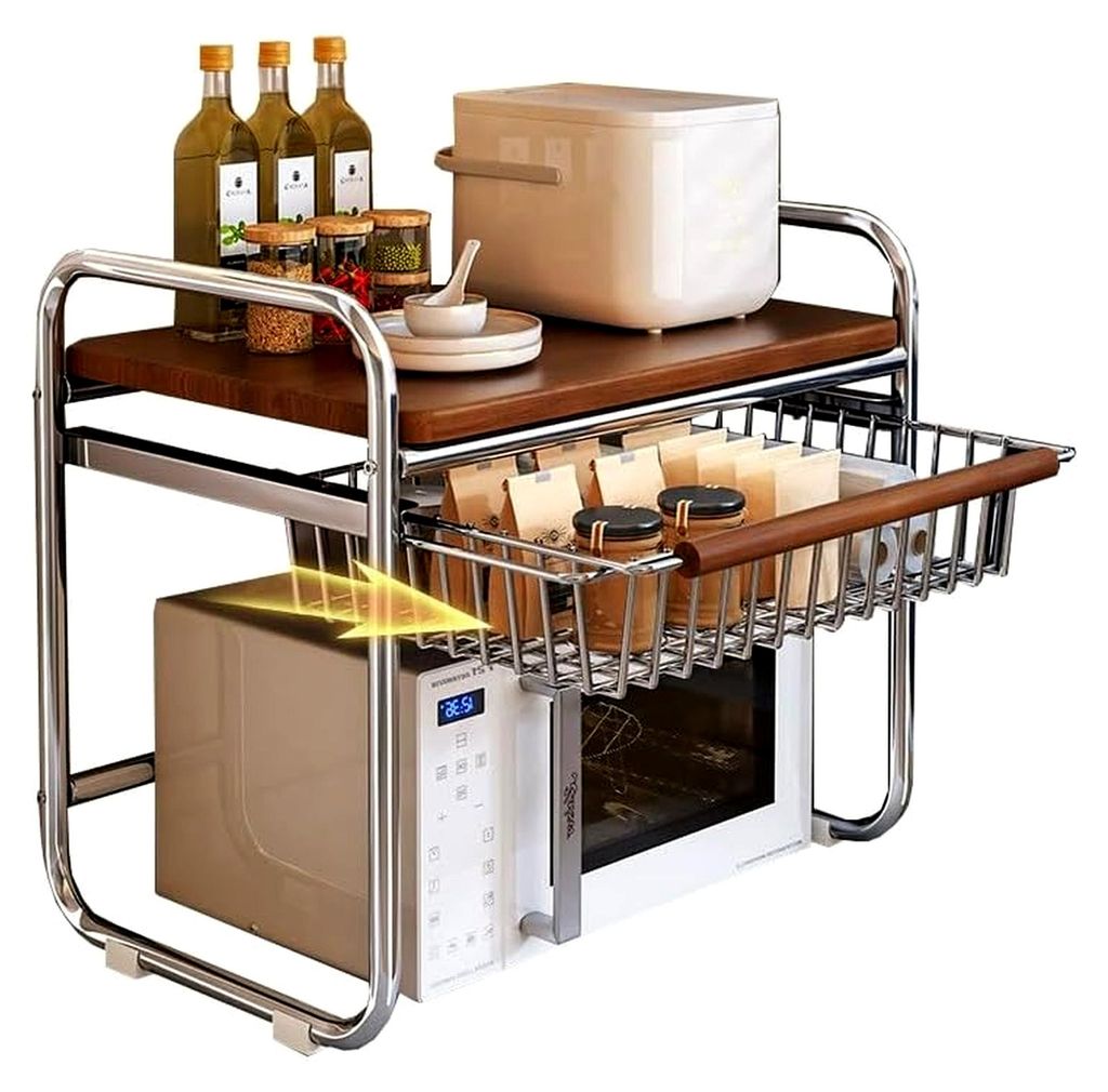 Erweiterbares Mikrowellenregal – 2-stöckiger Ständer für Mikrowelle, Desktop-Drucker und Bäcker, verstellbare Aufbewahrungslösung für Küch...
