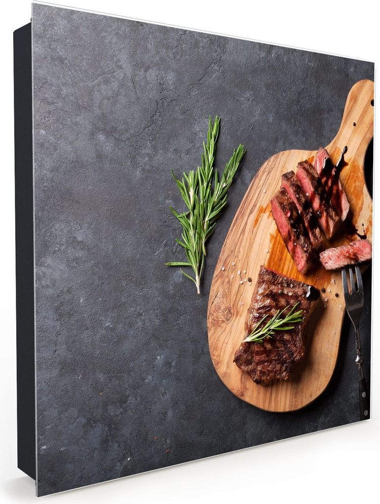 Nachbildung-Schlüsselkasten, Magnetpinnwand und Memoboard mit Glasfront Motiv geschnittenes Fleisch