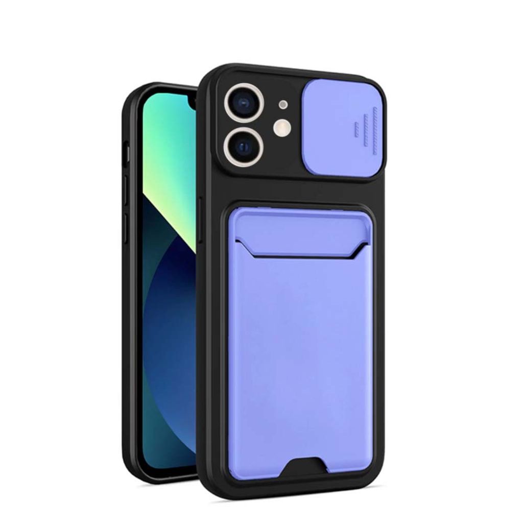 Smartphonica iPhone 11 TPU Abdeckung Fall Fall mit Kamera Slide und Pass Halter - lila
