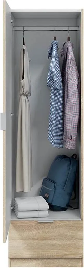 Garde-robe 1 porte Dello en chêne brun et son étagère de rangement
