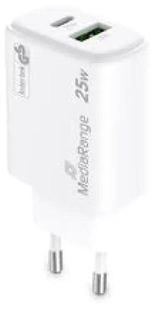 MediaRange Ladegerät 25W 2-Port 1x USB-A/1x USB-C GaN, weiß Produktbild 