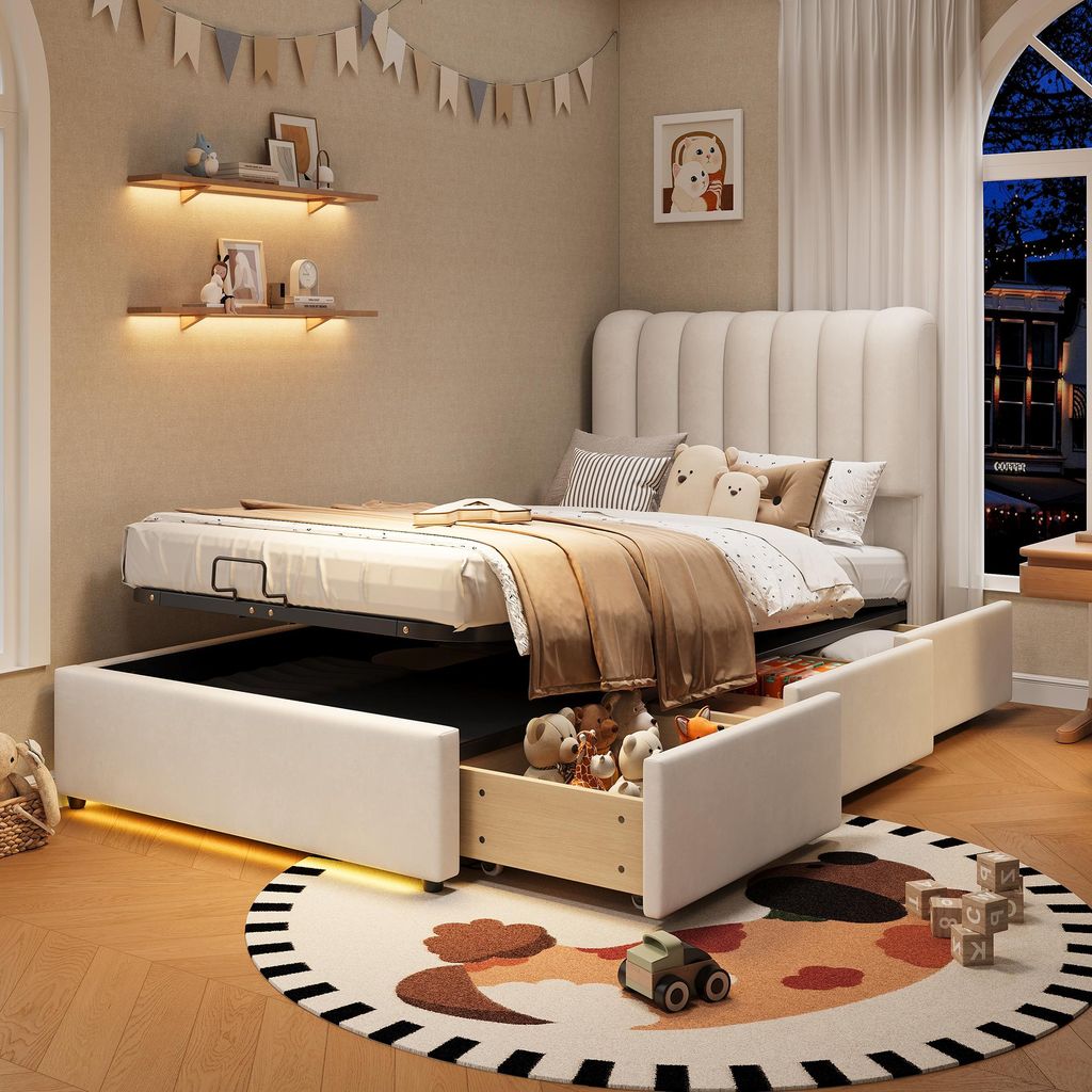 Letto imbottito Merax 90x200 con sistema di sollevamento a Immagine del prodotto 