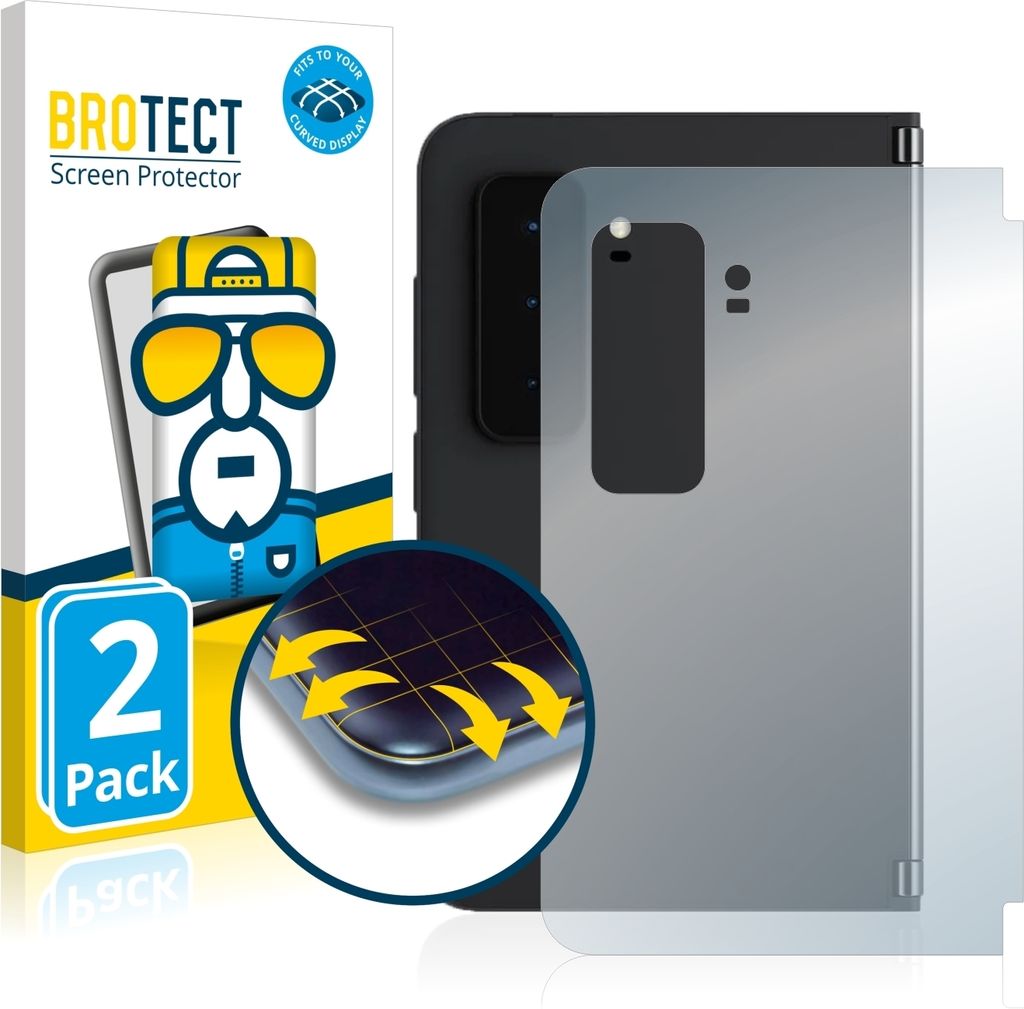 2x BROTECT Fullscreen Schutzfolie für Microsoft Surface Duo 2 (Rückseite) Displayschutz Folie Fullcover Klar Transparent