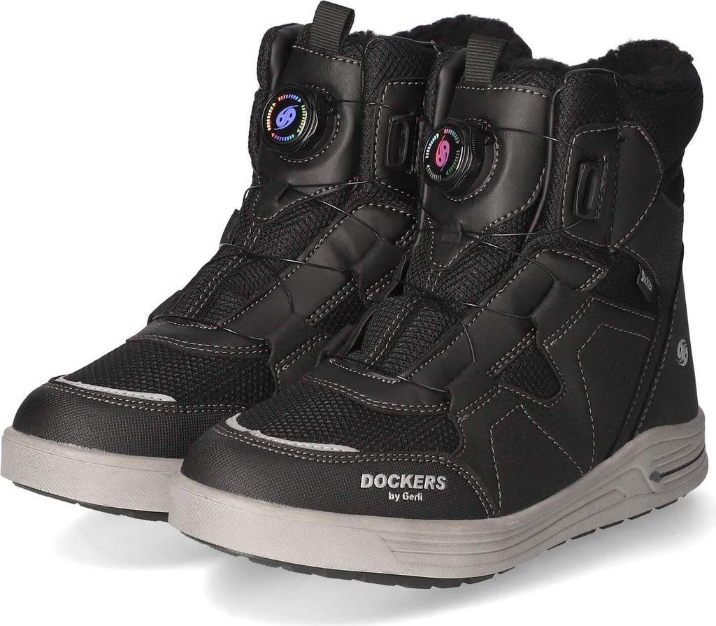 A pair of black winter boots for boys.