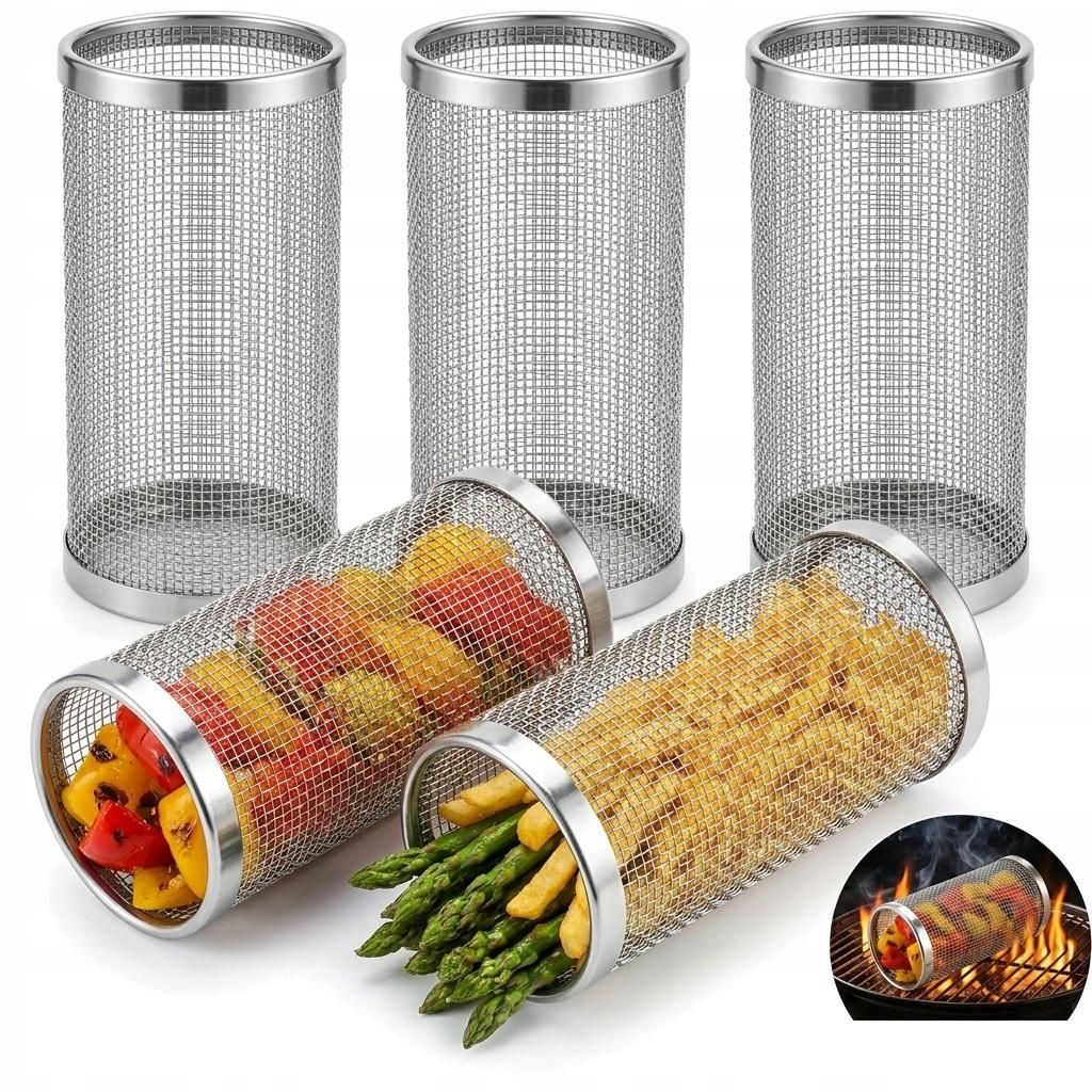 Lot de 5 paniers grill inox pour barbecue, panier rotatif Image du produit 