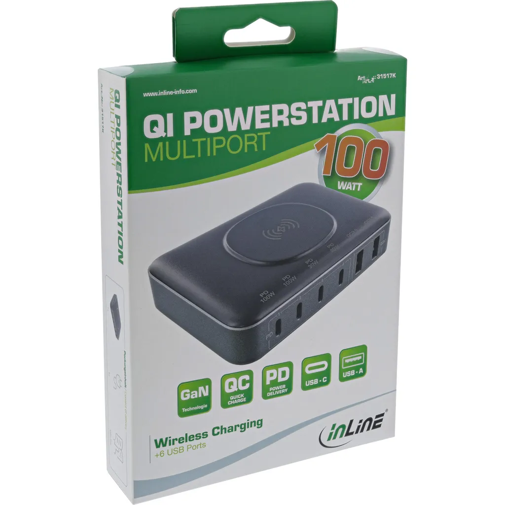 InLine Qi Powerstation Multiport 100W GaN - Alimentatore USB C 6 Porte - 7