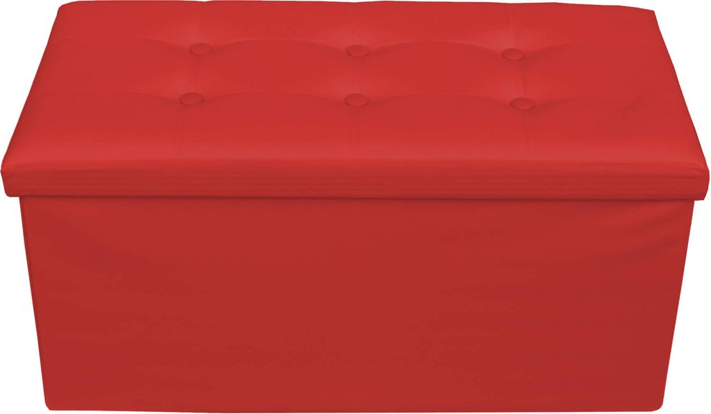 Rebecca Mobili Sitzpouf mit Staufach und Deckel aus Holzfaser und rotem Kunstleder