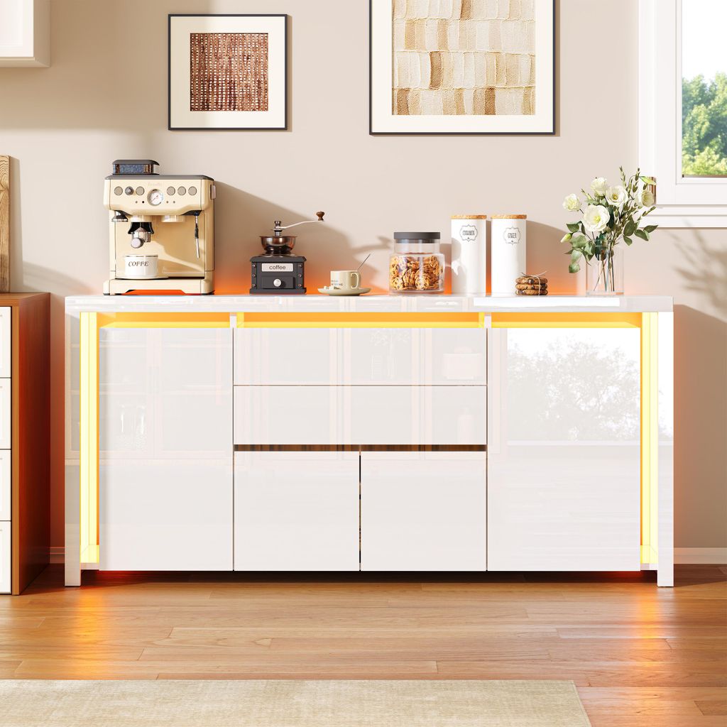 Credenza ProximaX con 4 ante e 2 cassetti, bianco lucido, Immagine del prodotto 