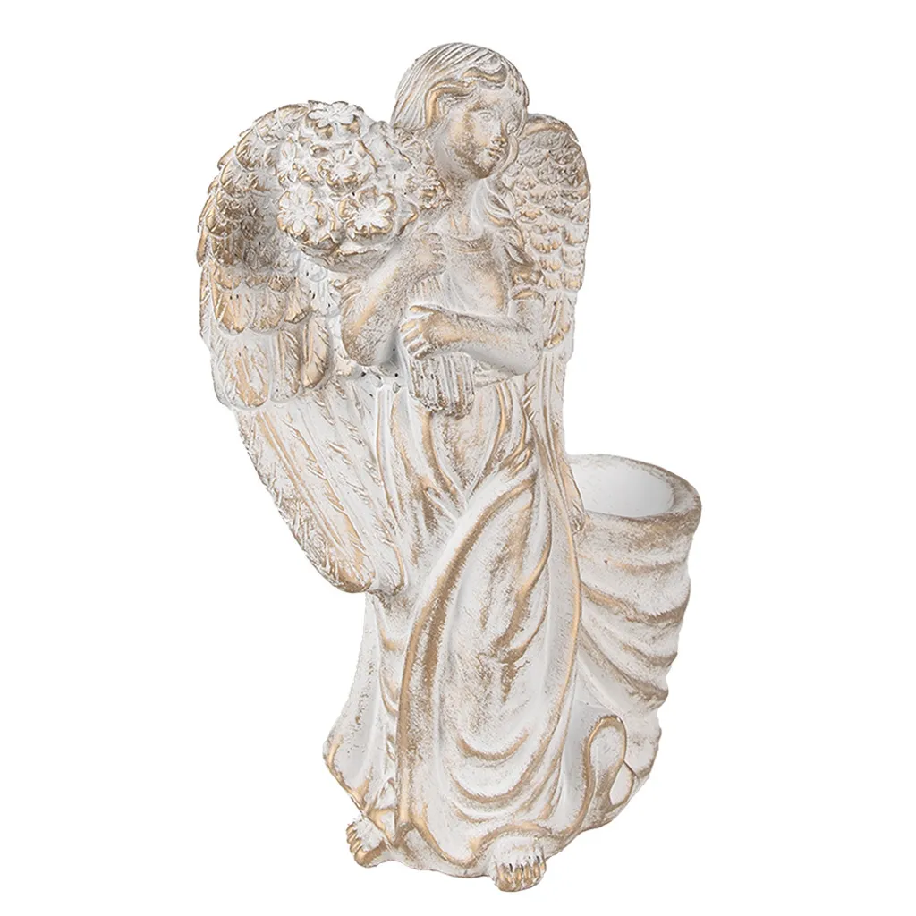 Pot de fleurs ange blanc pierre 22x13x30 cm : statuette décorative jardin