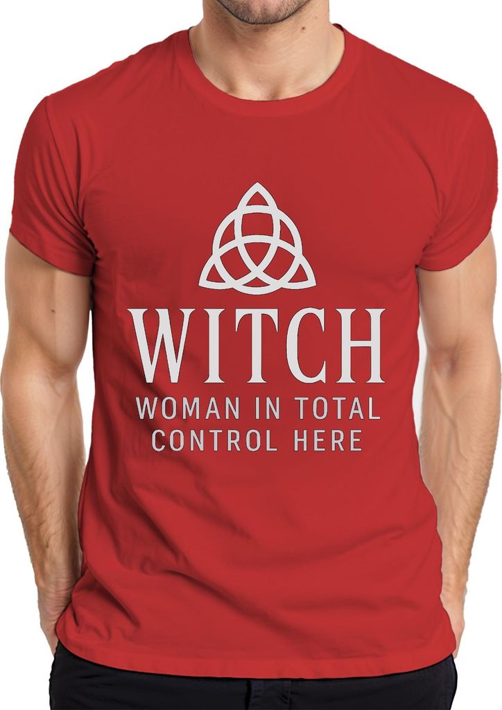 Witch Woman In Total Control Here Wicca Hexe keltisch Triquetra Herren T-Shirt, Rot, S