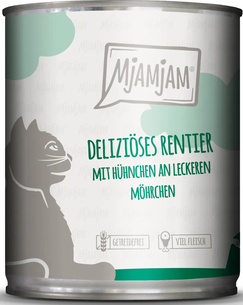 Pâtée pour Chat Sans Céréales Mjamjam Renne Poulet et Carottes 6x800g