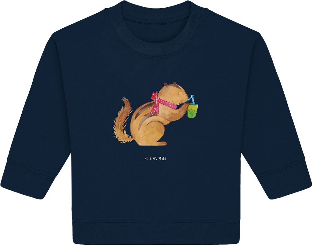 Mr. & Mrs. Panda Organic Baby Pullover Eichhörnchen Smoothie 12. - 18. Monat - French Navy - Geschenk, Bullover, Lustige Sprüche, Streifenhörnch...