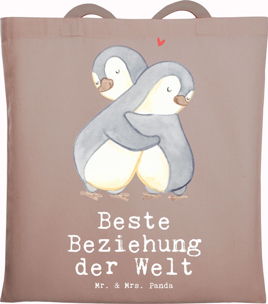 Mr. & Mrs. Panda Tote Bag Pinguin Beste Beziehung der Welt - Braun Pastell - Geschenk, Liebesgeschenk, Shopping Tasche, Uni, Miteinander gehen, Ein...