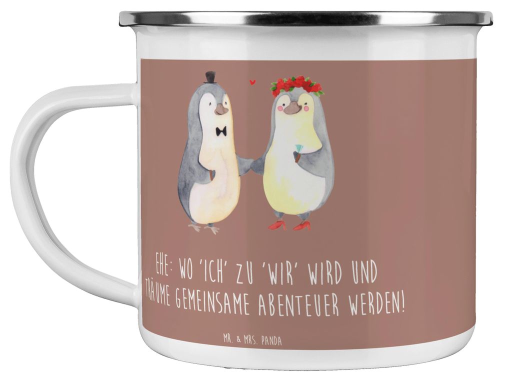 Mr. & Mrs. Panda Teetasse Hochzeitsfeier Abenteuer - Braun Pastell - Geschenk, Teebecher, becher emaille, Tasse, Ich zu Wir, Geschenke, handgemacht...