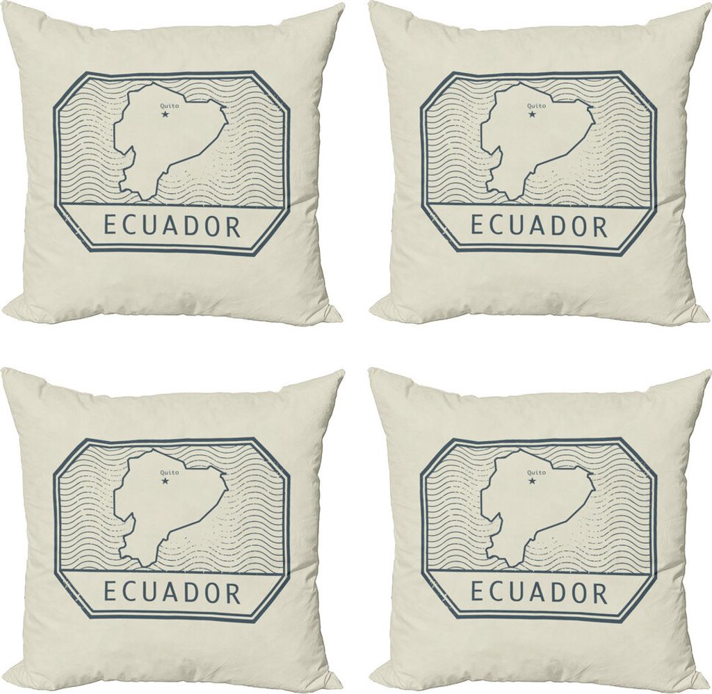 ABAKUHAUS Ecuador Kissenbezug Set (4 Stück), Retro Design Land auf Karte, Moderner Doppelseitiger Digitaldruck, 45 cm x 45 cm, Eischale dunkle Sch...