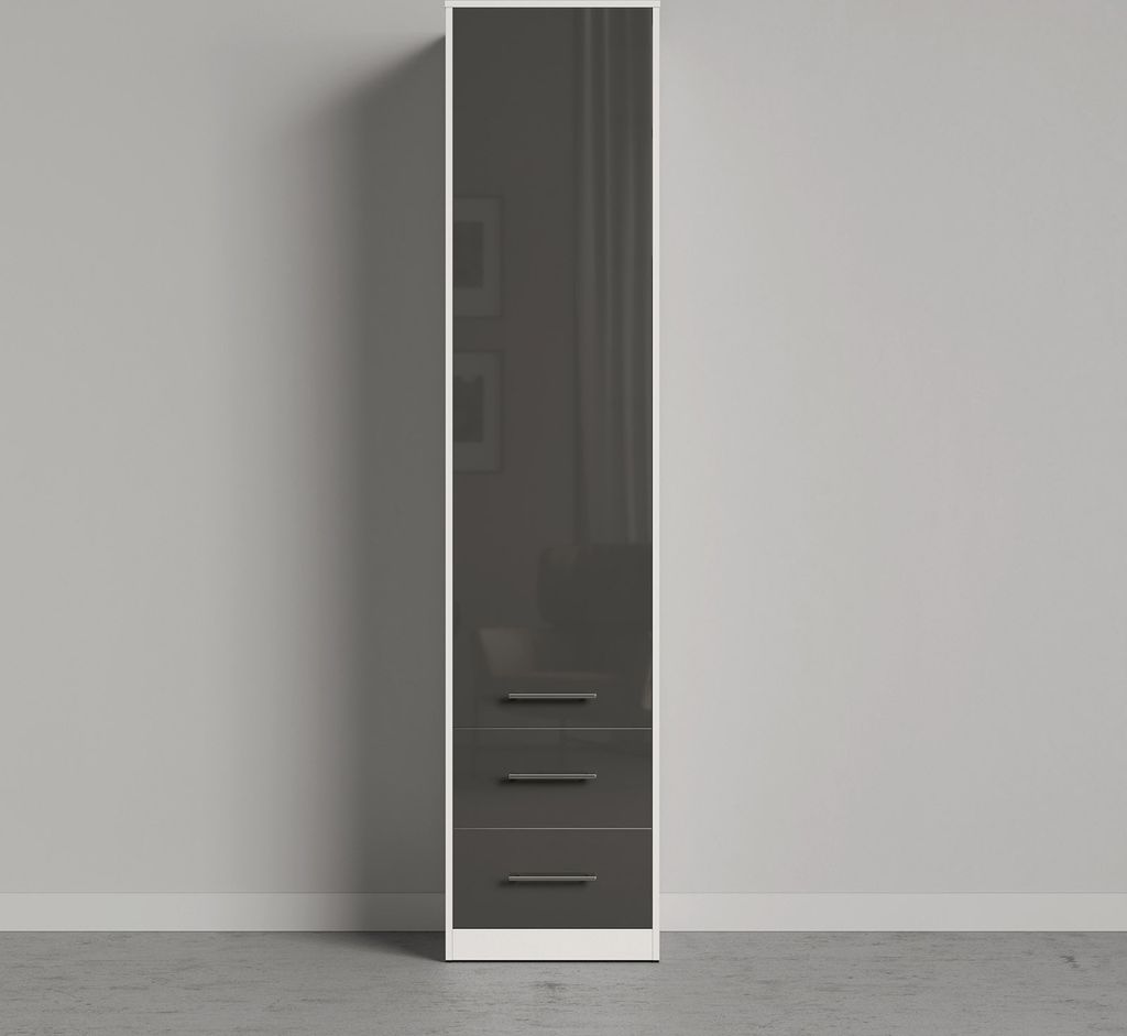 SMARTBett Schrank Kleiderschrank Aktenschrank 50cm mit 2 Schubladen Weiss/Anthrazit Glanz