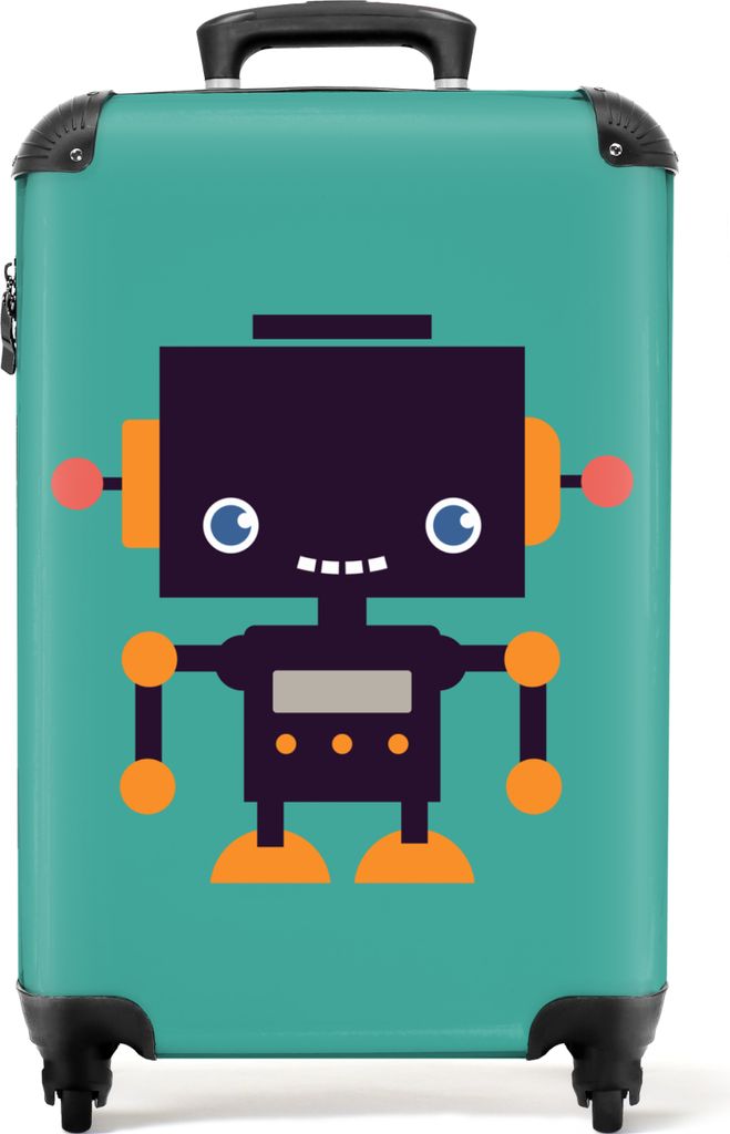 NoBoringSuitcases.com - Grüner Kinderkoffer Roboter - Passt in 55x40x20 cm und 55x35x25 cm - Handgepäckkoffer Kind - Trolley mit Rädern - Reisek...