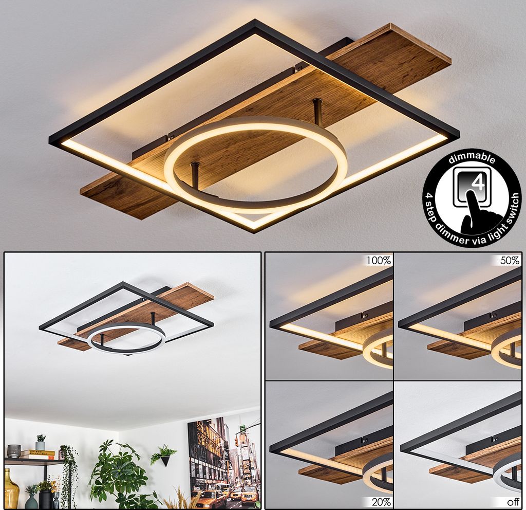 Palermo Deckenlampe aus Metall/MDF/Kunststoff in Schwarz/Holzoptik/Braun/Weiß