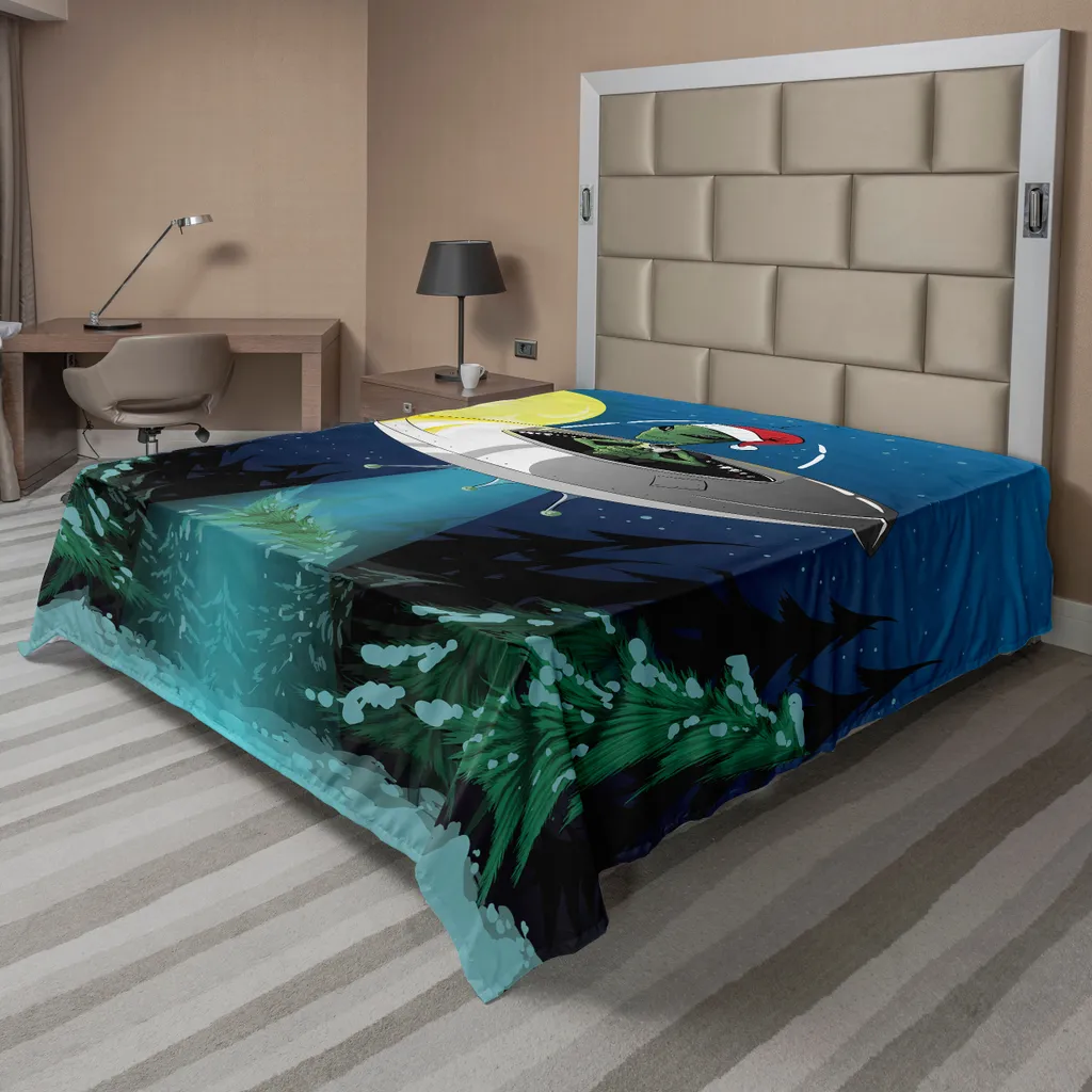 Drap de lit souple motif Extraterrestre, textile confortable bleu vert
