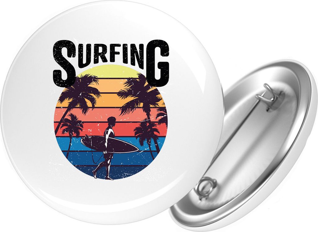 Huuraa Button Surfing Beach Sunset 25mm rund mit Produktbild 