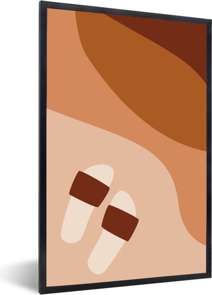 MuchoWow Gerahmtes Poster Sommer - Hausschuhe - Strand 20x30 cm - Poster mit Schwarzem Bilderrahmen Wandposter Rahmen Foto Bilder - Drucken - Bil...